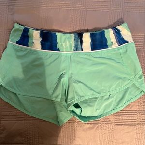 Lululemon shorts -green with blue/white/green waistband